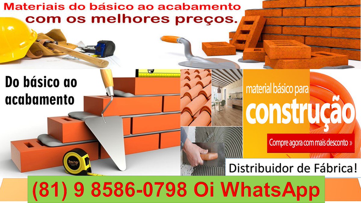 OJ Distribuidor (@ojdistribuidor) on Twitter photo Vendemos material de construção direto de Fábrica de acordo com os padrões técnicos de segurança e qualidade.
Tel.: (81) 98586-0798 Oi Whatsapp Vendemos material de construção direto de Fábrica de acordo com os padrões técnicos de segurança e qualidade.
Tel.: (81) 98586-0798 Oi Whatsapp