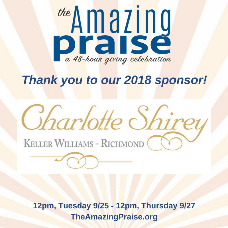 followRCLI's tweet photo. We appreciate Charlotte Shirey’s/Keller Williams generosity in serving as a The Amazing Praise Sponsor!  Thank you for providing the Richmond Metro Area with excellent professional real estate services. #LeadersWhoGive #AP2018 https://t.co/90l97MhzEv