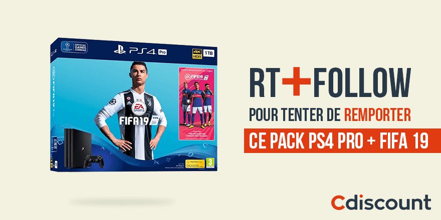 🎁 #Concours 👌 À gagner : Pack #PS4Pro + #FIFA19 + 14 jours PS Plus 👉 bit.ly/2OigSzR 🔸 Pour tenter votre chance : RT + Follow @Cdiscount ☑️ TAS 25/09