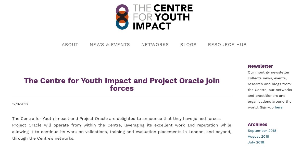 Centres_GWC's tweet image. We are delighted to announce that @YouthImpactUK and @Project_Oracle have joined forces. By integrating our expertise and partnerships we will create a stronger, combined offer for the youth sector in the UK. Read more here youthimpact.uk/news--events/t…