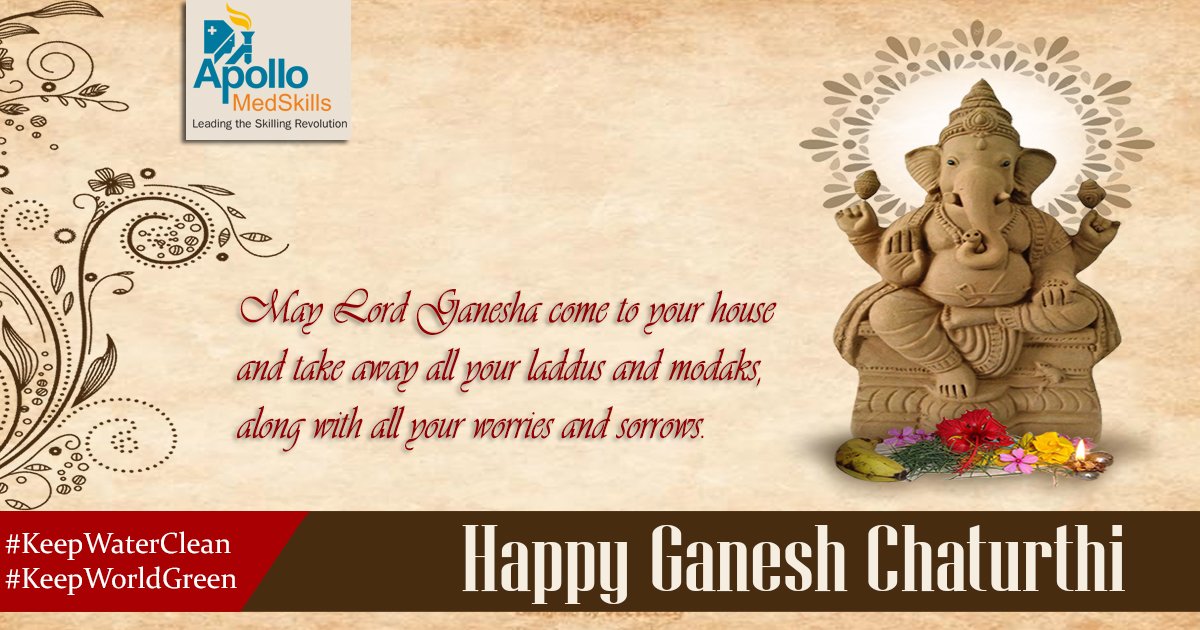 apollomedskills's tweet photo. On this auspicious occasion of Ganesh Festival, Let's welcome Lord Ganesh in #ecofriendly way. Step ahead and support Green and Clean India! #HappyGaneshChaturthi to all.
#गणेशचतुर्थी #GanpatiBappaMorya #GoGreenGanesha #KeepWaterClean #KeepWorldGreen #HappyVinayakaChavithi https://t.co/1uCFQoNSD8