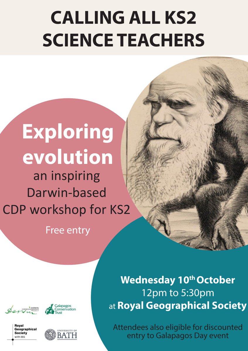 galapagossip's tweet photo. Teaching Evolution at #KS2? We’re running a FREE #Darwin based Exploring Evolution #CPD workshop with @MyDearDarwin at @RGS_IBG Don't miss out - book your place for 10th October! https://t.co/795sIBgNBb https://t.co/MhRmX1HOsU
