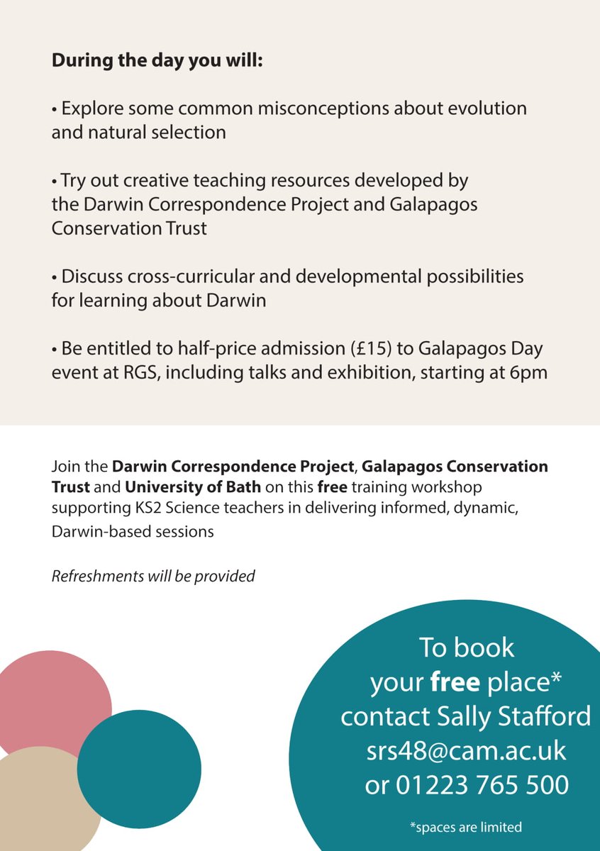 galapagossip's tweet photo. Teaching Evolution at #KS2? We’re running a FREE #Darwin based Exploring Evolution #CPD workshop with @MyDearDarwin at @RGS_IBG Don't miss out - book your place for 10th October! https://t.co/795sIBgNBb https://t.co/MhRmX1HOsU