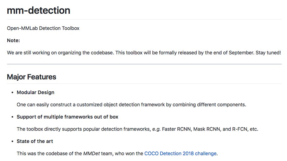ccloy's tweet photo. Stay tuned, we are going to release the codebase of the MMDet team, who won the #ECCV2018 #COCO Detection 2018 Challenge.  https://t.co/2b2Vs8ZrOz https://t.co/NyGv1QJ5zo