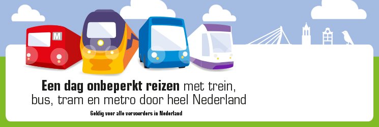 #OVDagkaart nu voor €19,- 
1 dag onbeperkt reizen met #trein, #bus, #tram en #metro! Dagkaart is geldig t/m 28 oktober 2018 van ma t/m vrij tijdens daluren en de gehele zaterdag en zondag bij alle vervoerders! Dagkaart direct te gebruiken! #OV #reizen #NS #Dagkaart