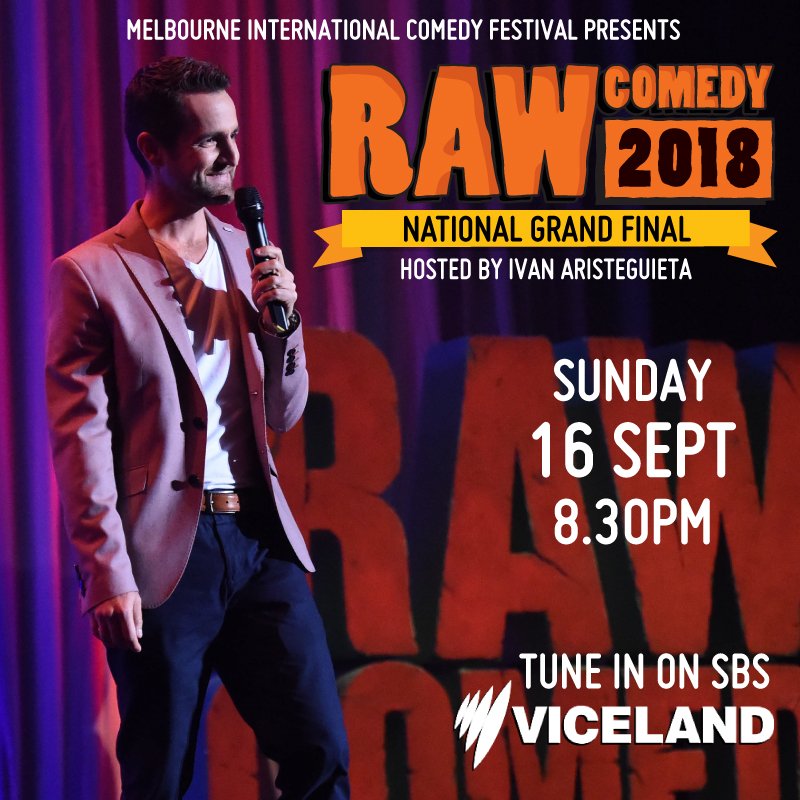 Buxstock's tweet photo. The 2018 RAW Comedy National Grand Final, hosted by the one and only @IvanComedy will air on Sunday 16 September at 8.30pm on SBS VICELAND @micomfestival https://t.co/PiKOq39Jh3
