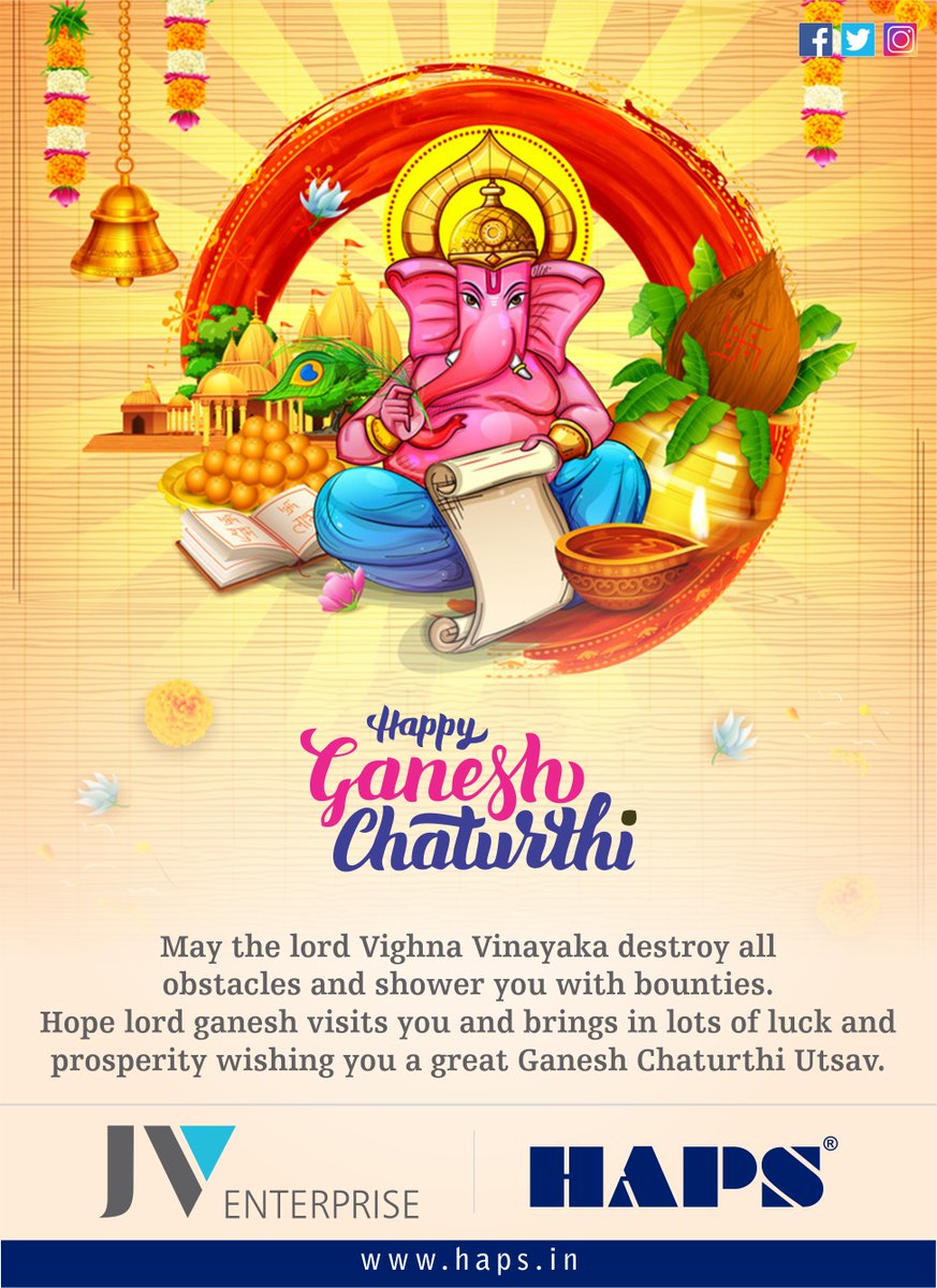 HapsGlobal's tweet photo. Happy Ganesh Chaturthi 🙏
 May the presence of lord ganesha, shed away all hurdles and embellish your abode with abundance of peace and happiness. #GaneshChaturthi #गणेशचतुर्थी #ગણેશચતુર્થી https://t.co/7OMkJ0VYeZ