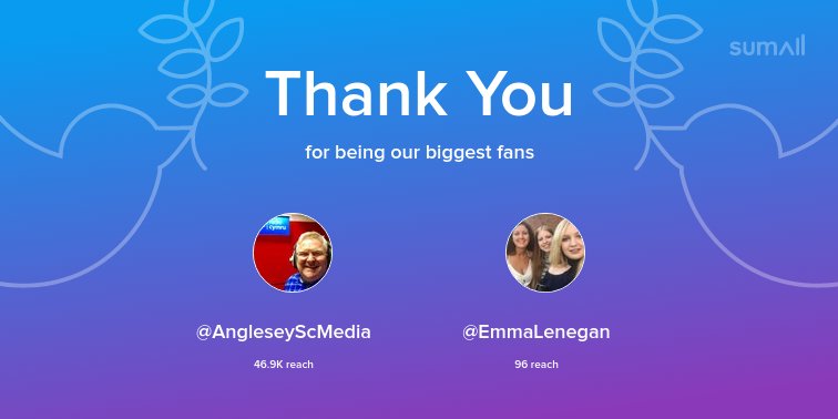 Our biggest fans this week: <a href="/AngleseyScMedia/">Anglesey socialmedia</a>, <a href="/EmmaLenegan/">Emma Lenegan-Edwards</a>. Thank you! via sumall.com/thankyou?utm_s…