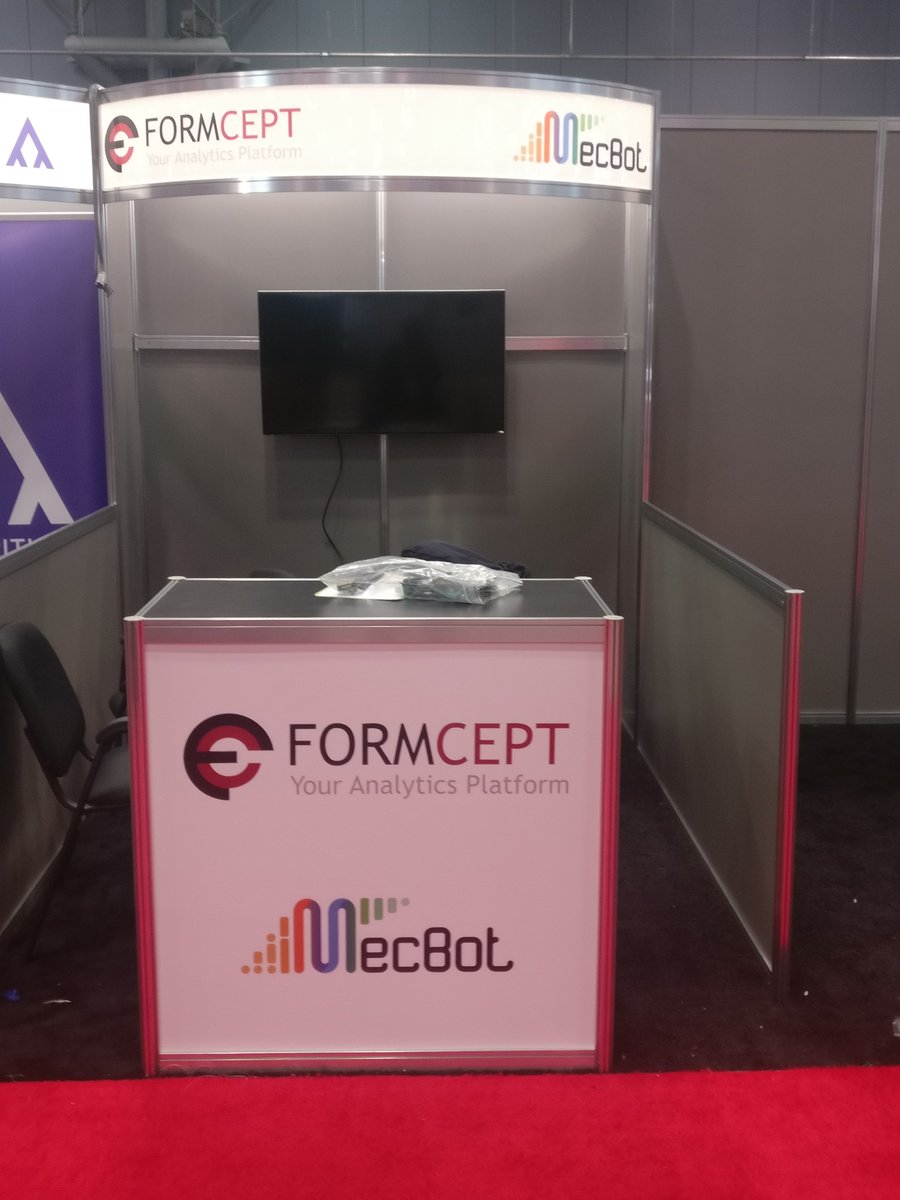 FORMCEPT's tweet photo. We are in full swing at #Stratadata! The event is abuzz with #technology enthusiasts and the ambience is electrifying... here are a few pics of our booth from earlier during event preparation. #AI #data #analytics #bigdata #dataAnalysis #iot #ml #MECBOT https://t.co/TmwyOq2wdx
