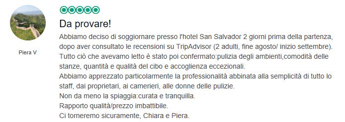 Dicono di noi Chiara &amp; Piera: "Abbiamo apprezzato particolarmente la professionalità abbinata alla semplicità di tutto lo staff, dai proprietari, ai camerieri, alle donne delle pulizie".
Vi aspettiamo nel 2019