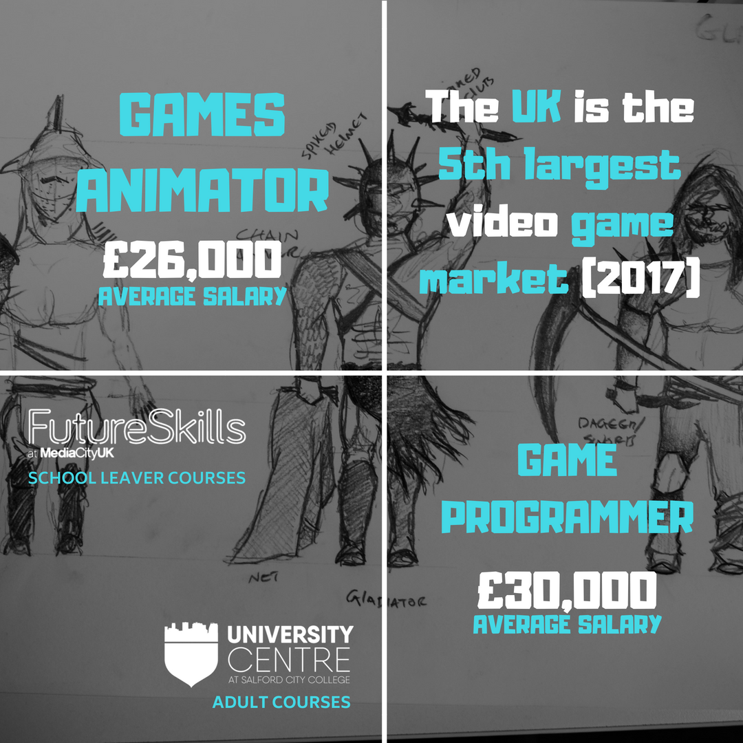 FS_MediaCityUK's tweet photo. Are you a game enthusiast? Have you always wondered how games are developed and designed? You could earn up to £55,000 as a lead games designer. Start your journey with us, courses available #manchester #games #Playstation #XboxOne #Salford #MediaCityUK https://t.co/LMnMUzV6pO
