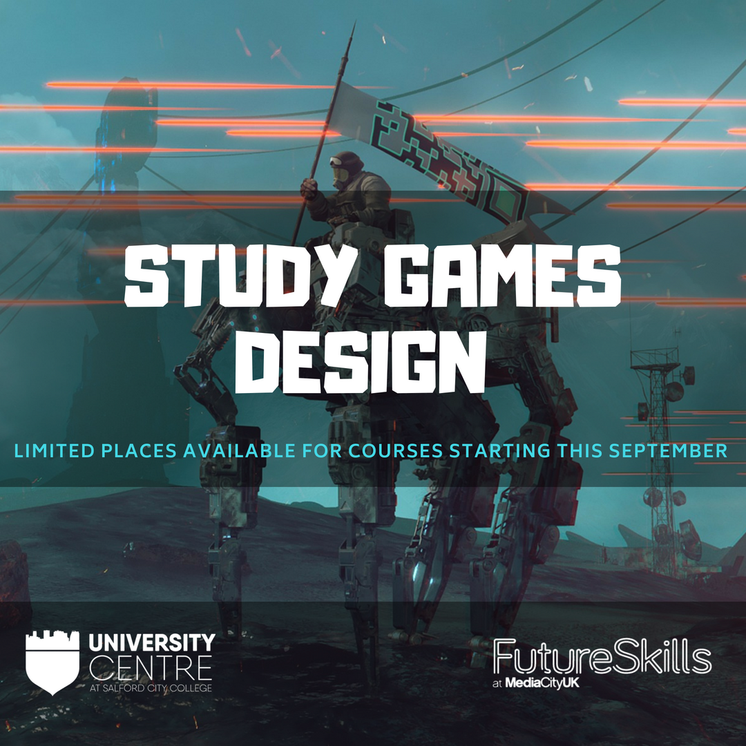 FS_MediaCityUK's tweet photo. Are you a game enthusiast? Have you always wondered how games are developed and designed? You could earn up to £55,000 as a lead games designer. Start your journey with us, courses available #manchester #games #Playstation #XboxOne #Salford #MediaCityUK https://t.co/LMnMUzV6pO