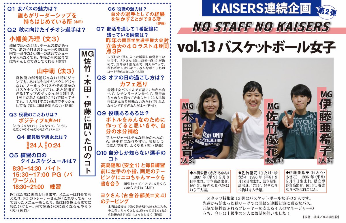 関大スポーツ編集局 Kaisers Kaisers連続企画第2弾 No Staff No Kaisers Vol 13 バスケットボール女子 佐竹優花 伊藤亜希子 木田朱音 No Staff No Kaisers 13回目はバスケットボール女子のマネージャーの3人です T Co Ntgrrpj4c3 関大スポーツ編集局 Kaisers Kaisers連続企画第2弾 No Staff No Kaisers Vol 13 バスケットボール女子 佐竹優花 伊藤亜希子 木田朱音 No Staff No Kaisers 13回目はバスケットボール女子のマネージャーの3人です T Co Ntgrrpj4c3