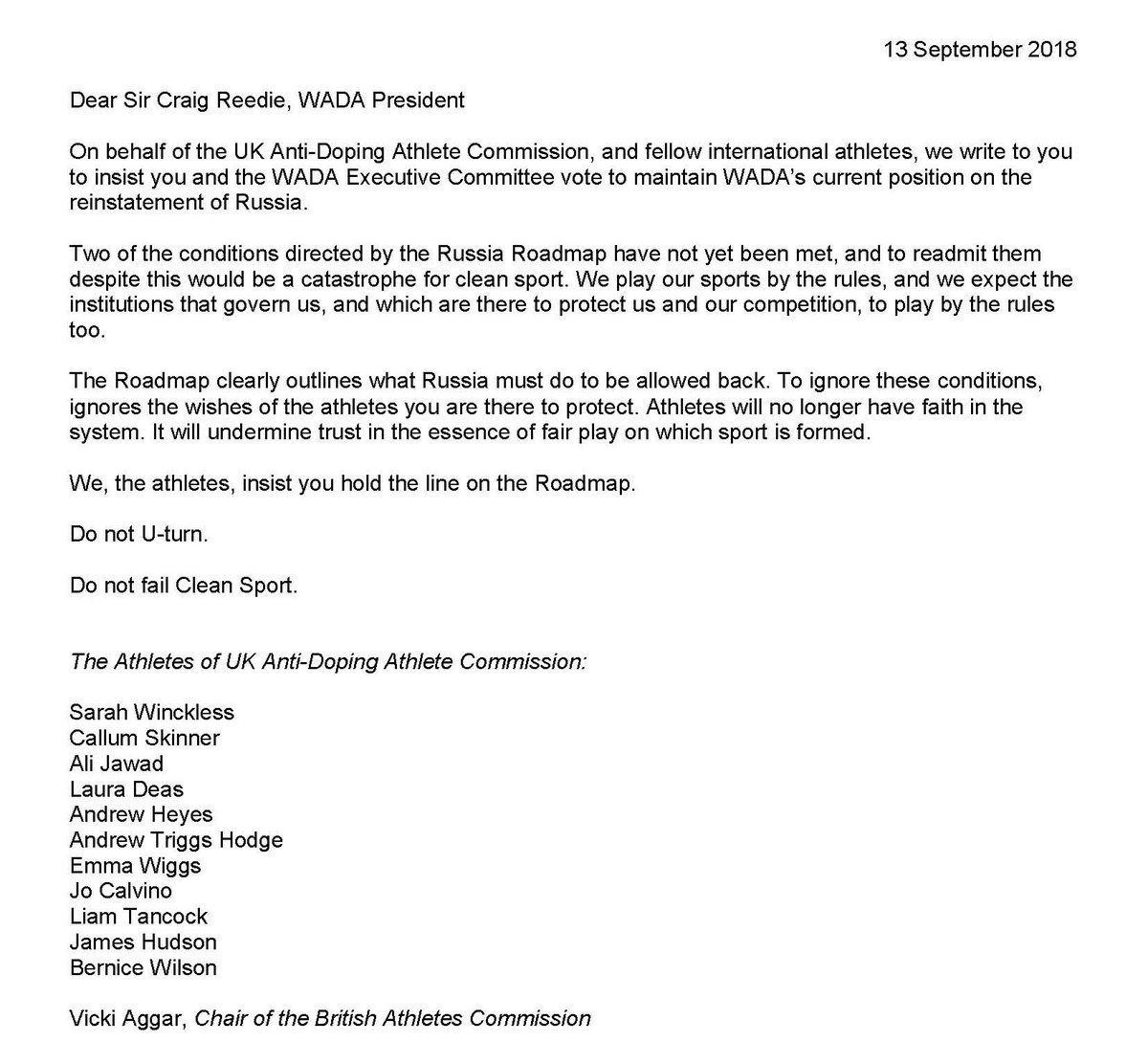 STATEMENT | Read the full statement from the UKAD Athlete Commission ahead of <a href="/wada_ama/">WADA</a>'s meeting on the Russia Roadmap. 

bit.ly/2NasGI7 
#NoUturnWADA
#Im4cleansport