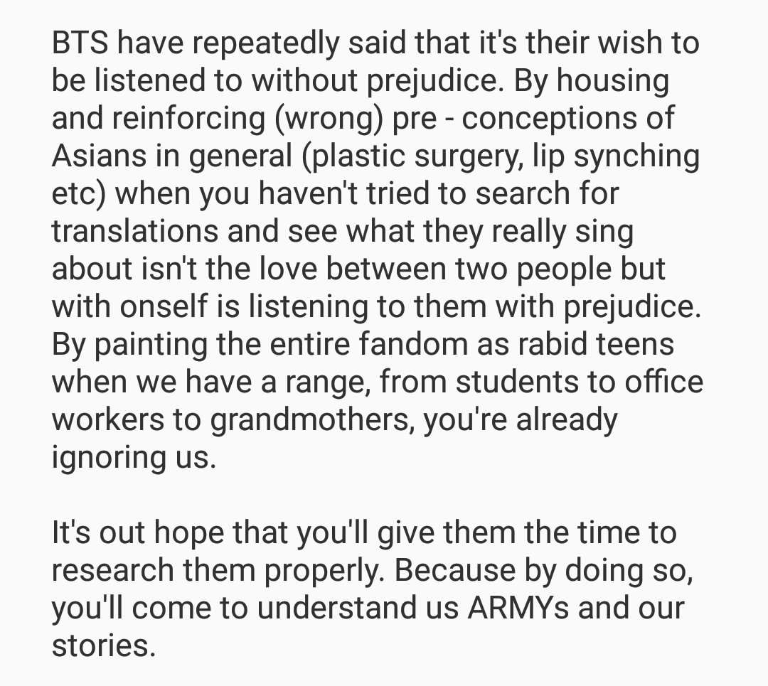 It saddens and frustrates us to see radio stations and music shows not playing BTS' MV claiming "they don't have one" or because "it's not in English".

"You'll like BTS' music if you listen without prejudice" - <a href="/BTS_twt/">방탄소년단</a>' Suga. 

-🐭