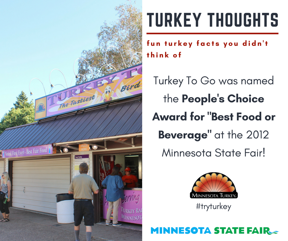 MinnesotaTurkey's tweet photo. #TurkeyThoughts Day 10:
We're proud of the fact that @TurkeyToGo was named the People’s Choice Award for “Best Food or Beverage” at the 2012 @mnstatefair! #tryturkey #turkeytogoturns60 https://t.co/S97QCf5YX0