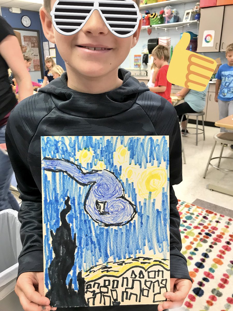 krisculby's tweet photo. Early release day = creativity challenge. My friend here was inspired by artwork in the room and created his own version! Van Gogh would be proud! #BUimpact #fortproud #studentchoice https://t.co/1nt9jR2tW4