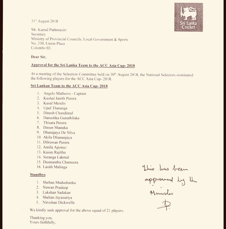 thisisparthiban's tweet photo. Sri Lanka team for Asia Cup 2018 : Lasith Malinga returns. #BringBackMalinga #SriLanka #cricket @OfficialSLC #AsiaCup2018 https://t.co/ul0PMBjXEc