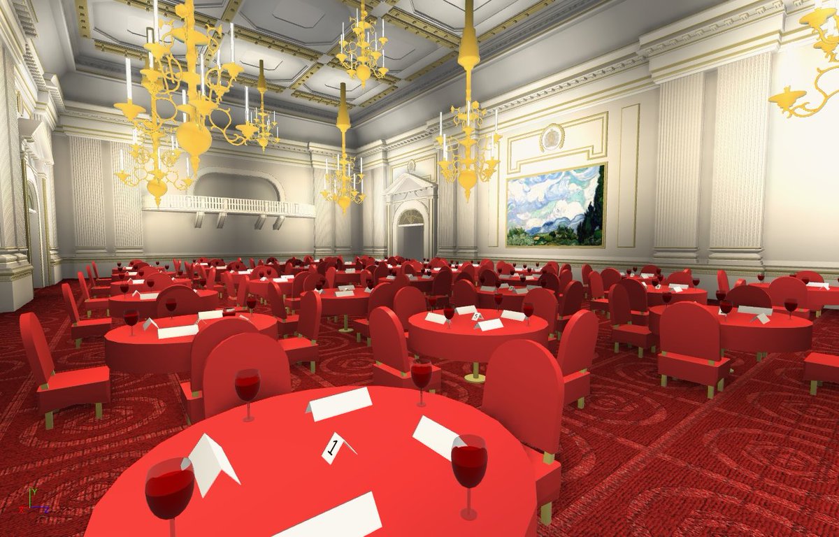 Triorion_RBLX's tweet photo. After 23 hours of work through the span of 4 days, Buckingham Palace Ballroom is finally ready and complete; waiting for it's guests for this evening's Award Ceremony! #RobloxDev #Roblox @BAFRBX https://t.co/aKhNOllZDD