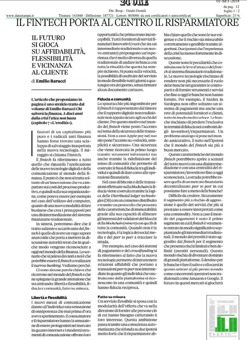 ChelottiInfo's tweet photo. Top story: @supermik14: '"#fintech porta al centro il risparmiatore" su @sole24ore stralcio libro E. #Barucci "Chi salverà la #finanza"
📌#innovazione che impatta su costi processo produttivo e organizzazione
📌nuovo bu… https://t.co/HsN8CVAzqF, see more https://t.co/2OWUYgbEkC