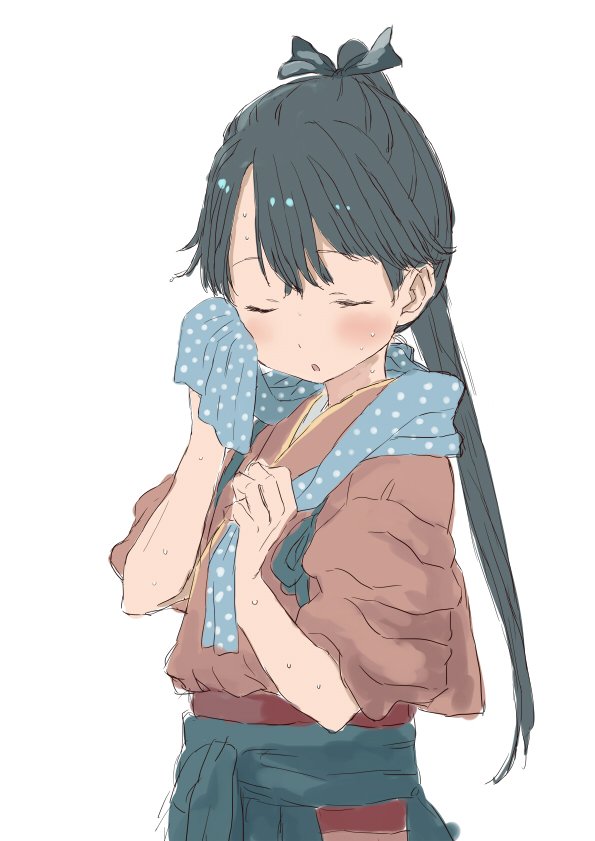 houshou (kancolle) 1girl kappougi solo bottle apron ponytail japanese clothes  illustration images