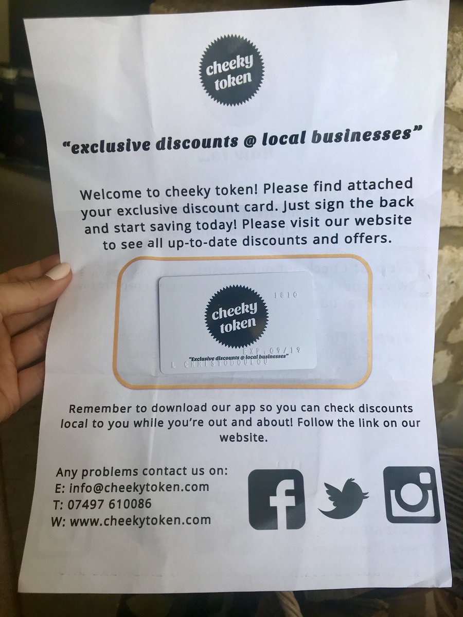 LiaCRadio's tweet photo. Just received my @Cheekytoken #exclusive #discountcard ππ½ Looking forward to getting a cheeky discount with #localbusinesses #CheekyToken https://t.co/GcjwV73iEa