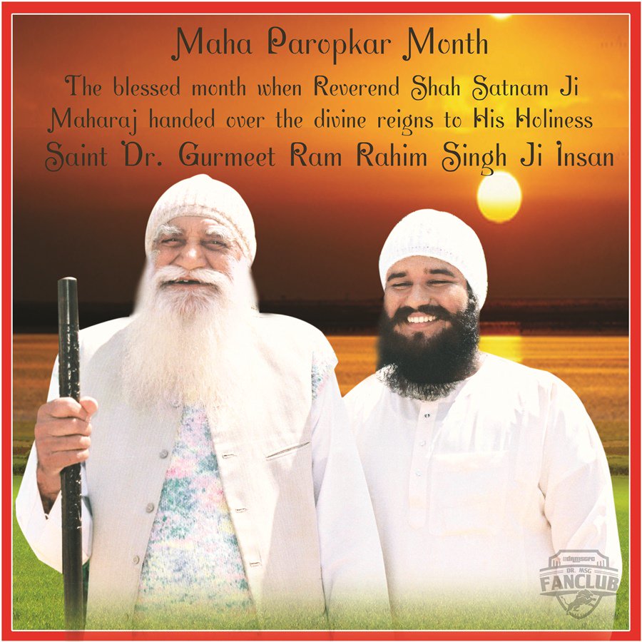 DrMSGfc's tweet photo. "हम थे, हम है, हम ही रहेंगे" - शाह सतनाम सिंह जी महाराज 
Wish you all a very happy #MahaParopkarMonth
#GuruGaddiMonthOfStMSG 😊
धन धन सतगुरु तेरा ही आसरा @Gurmeetramrahim @derasachasauda https://t.co/xNqbbA3VfO