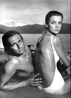 Jean Shrimpton with Gunther Sachs. I love this image of her taken by Richard Avedon. Her simple low backed white bathing suit is so much sexier (in my opinion) than the overtly sexual bathing suits so many wear today. Simple and stunning.