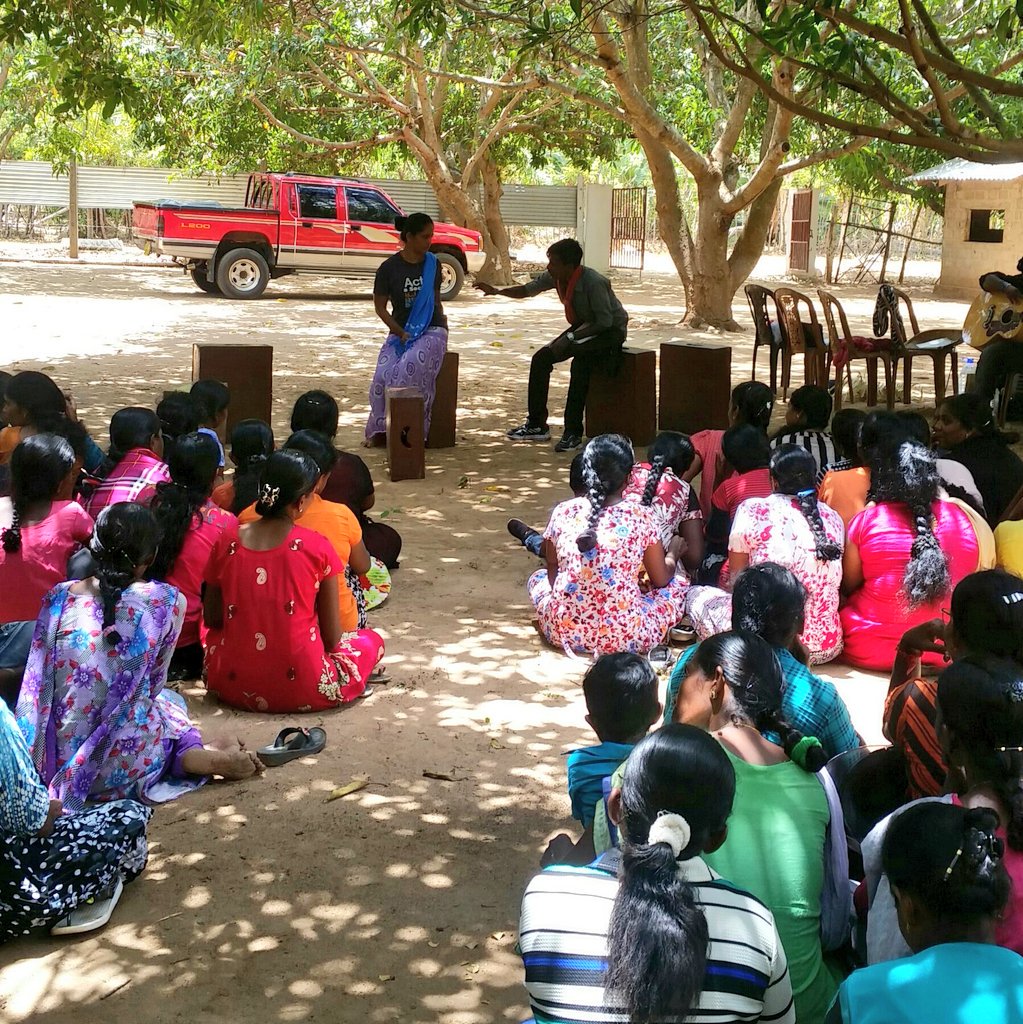 CEJ_SriLanka's tweet photo. Samurdhi officer asking for #SexualBribe from Selvi ( the war widow in the play) &amp; #women from the community gathering  after the incident to discuss  the issue of  #Bribes #NoToSexualBribes @shyamalagomez @saliyapieris @UKinSriLanka @ThyagiR @ictj  @itjpsl @alankeenan https://t.co/bdtAMldMUv