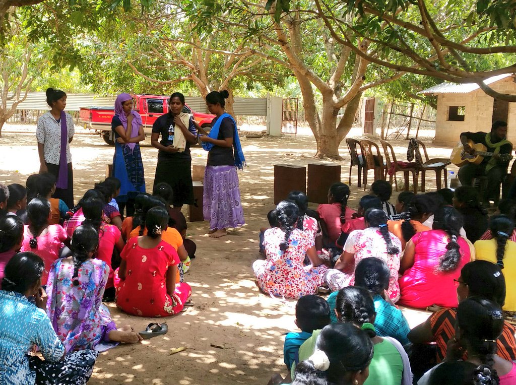 CEJ_SriLanka's tweet photo. Samurdhi officer asking for #SexualBribe from Selvi ( the war widow in the play) &amp; #women from the community gathering  after the incident to discuss  the issue of  #Bribes #NoToSexualBribes @shyamalagomez @saliyapieris @UKinSriLanka @ThyagiR @ictj  @itjpsl @alankeenan https://t.co/bdtAMldMUv