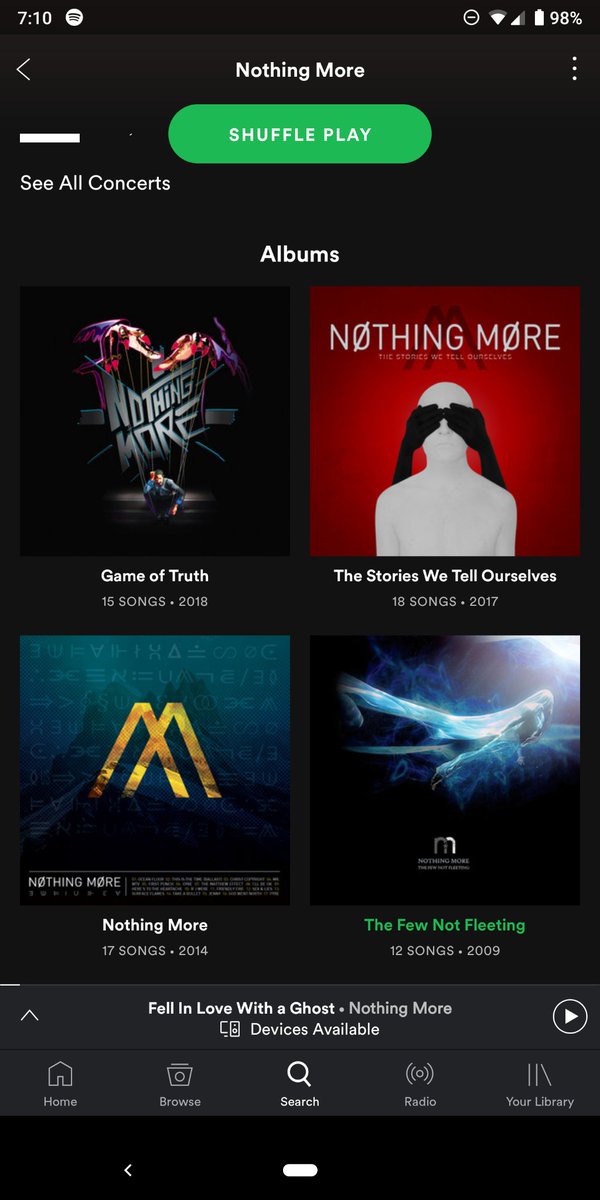 rbykarate's tweet photo. @nothingmorerock @Spotify @GooglePlayMusic 

 You guys might want to check your Spotify page and other music facets. There is apparently this french band who are called 'nothing more' and their new album was added to your page on both Spotify and Google Play Music. https://t.co/vDjwZ9dpkZ