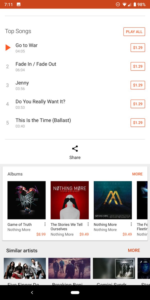 rbykarate's tweet photo. @nothingmorerock @Spotify @GooglePlayMusic 

 You guys might want to check your Spotify page and other music facets. There is apparently this french band who are called 'nothing more' and their new album was added to your page on both Spotify and Google Play Music. https://t.co/vDjwZ9dpkZ