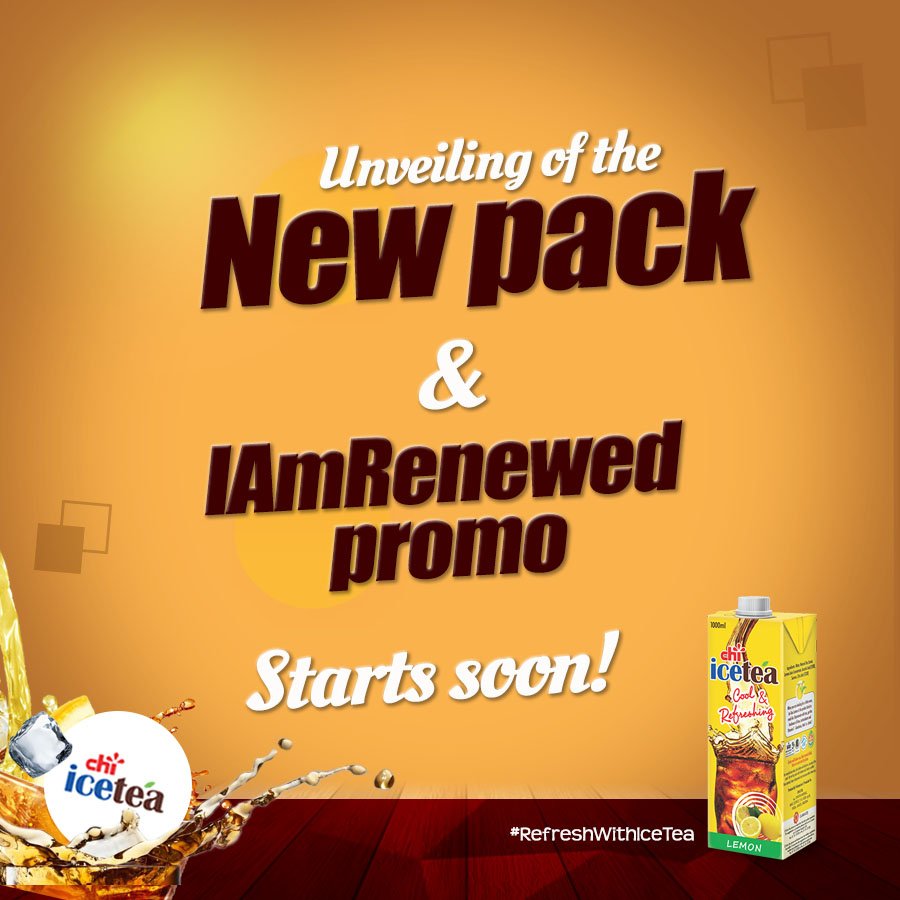 ChivitaIceTea's tweet photo. Hi lovers, be informed that the official unveiling of Chi Ice Tea’s new pack and the #IAmRenewed promo starts on Monday, 3rd of September, 2018,
#RefreshingFeel
#weekendvibes
#newpack
#Newmonth
#September https://t.co/BLHnHfMzth