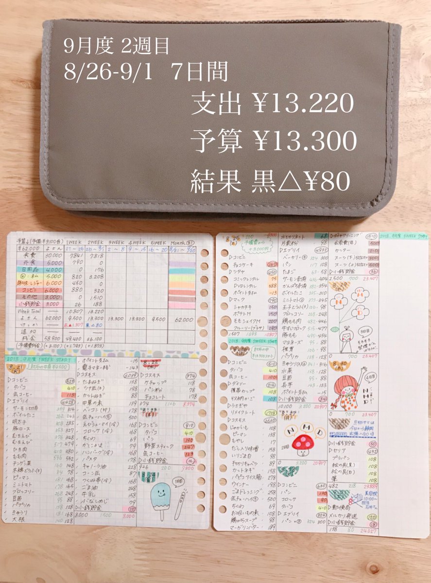 おがちゃん 家計簿 A Twitteren 9月度2週目おわり ギリギリ黒字 禁煙2日目 うー吸いたい そんなにヘビーじゃなかったけど ちょっと時間空くと吸いたくなる D づんの家計簿 家計簿 手書き家計簿 やりくり 家計簿タイム 無印パスポートケース