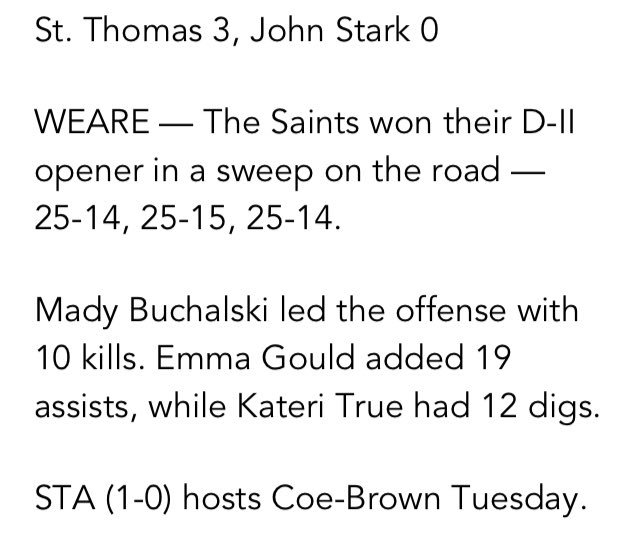 STA_Athletics's tweet photo. Volleyball 🏐 wins opener, boys soccer blanks Somersworth https://t.co/VCTYEIvThn