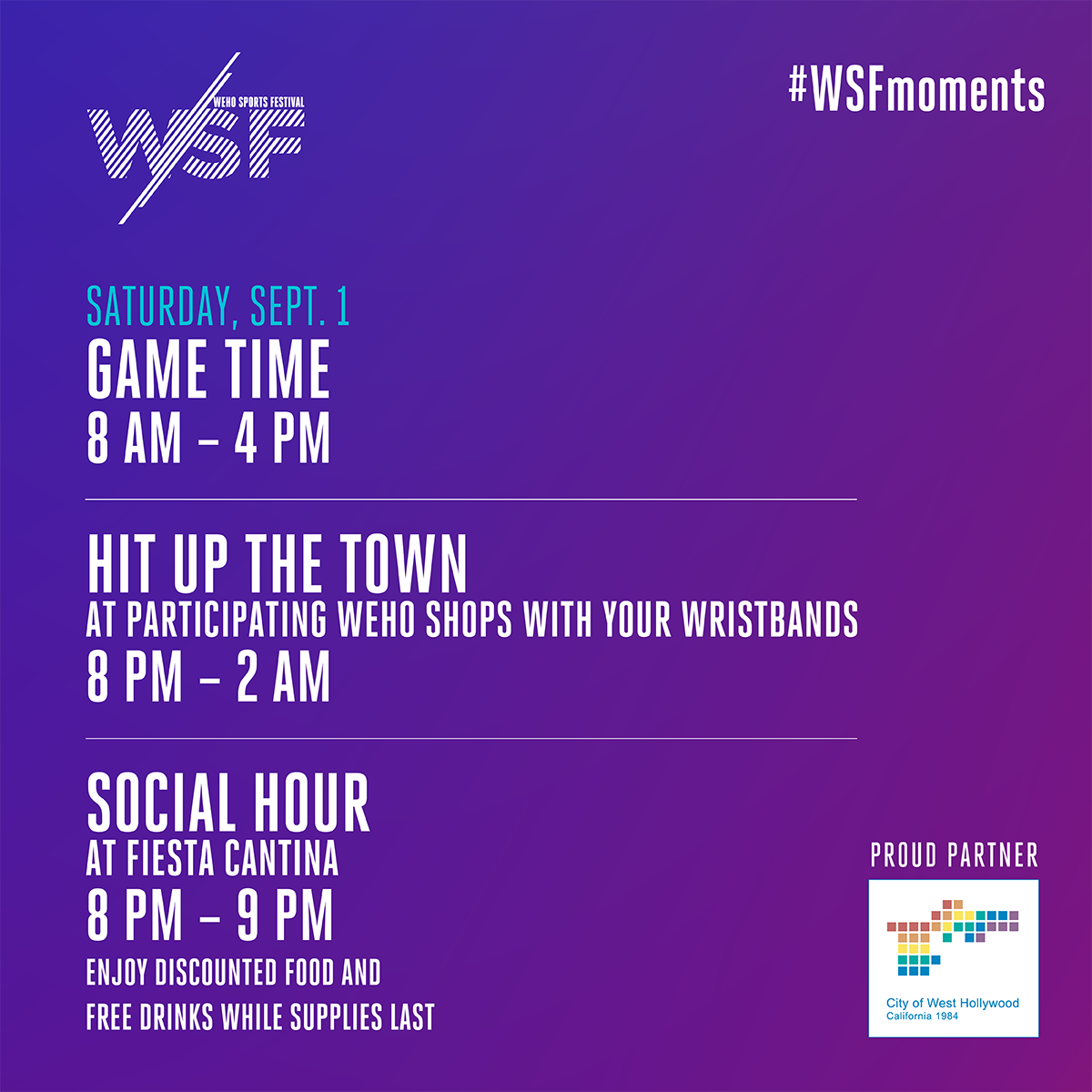 WeHoSportsFest's tweet photo. GAME ON! Here's what's happening today during WSF 2018. 😃 - https://t.co/FuiC3F9mm2 https://t.co/xZytUJUcRc