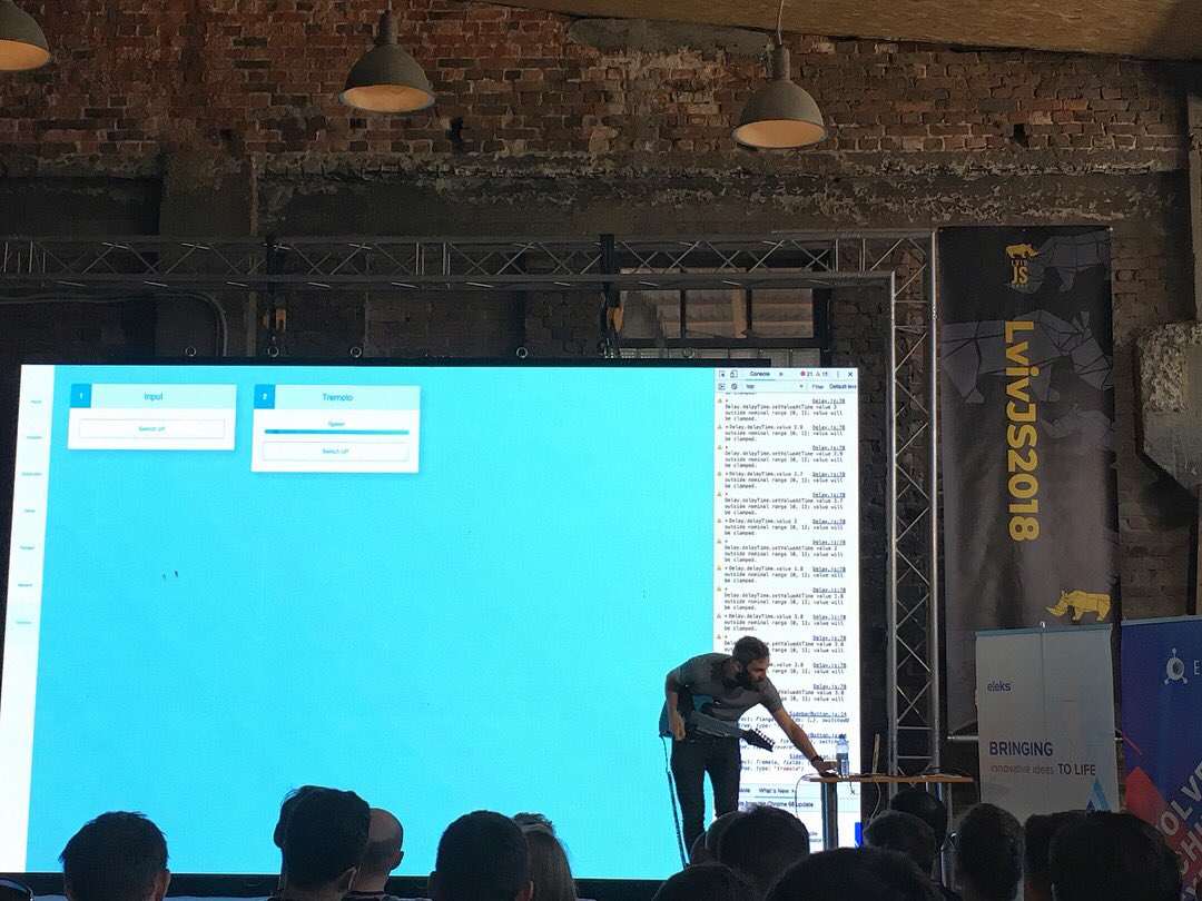 roman_kryvun's tweet photo. It’s still JavaScript conference 🦏🎸#LvivJS2018 #lvivJS https://t.co/768pSZeHpM