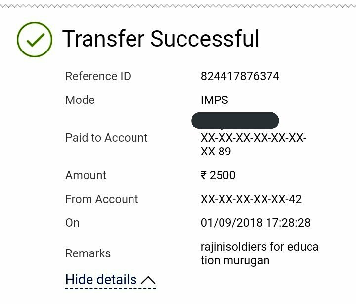ArBharaty's tweet photo. rajinisoldiers@gmail.com Update:
Today a #Thalaivar @rajinikanth fan helped for a student's tution fees. Thanks for the help nanba. God bless. #Rajinikanth #ThalaivarLove #RajiniMan2Manhelp #RajiniSoldiers https://t.co/BecEbuXpmH