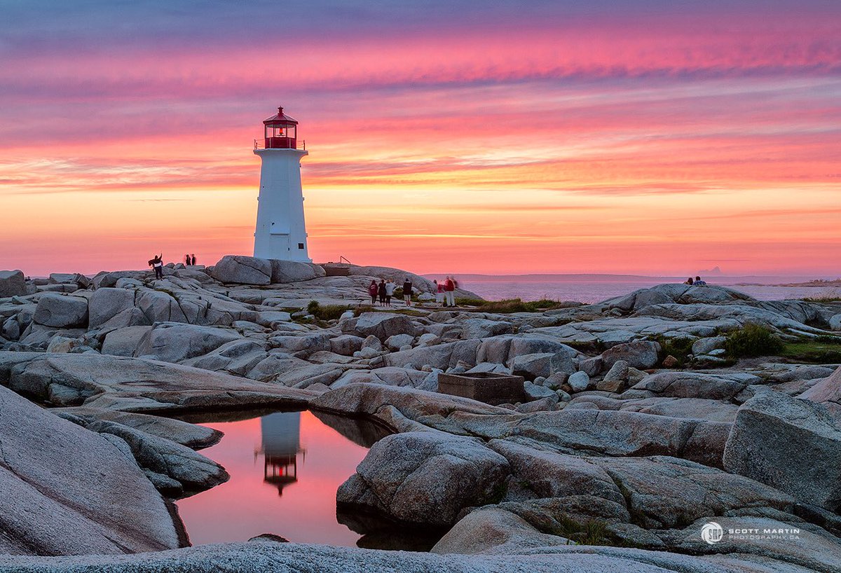 Scott Martin on Twitter: &quot;The iconic lighthouse at Peggy's Cove.  #lighthouse #peggyscove #NovaScotia #sunset #reflection #rocks… &quot;