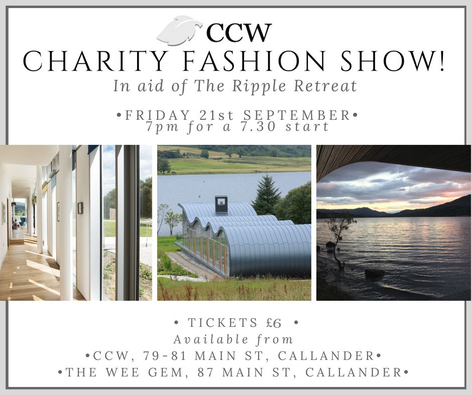 CCWClothing's tweet photo. Mark your calendars - it's time once again for the CCW #Callander Fashion Show! As always we'll have a dazzling array of fashion on show, with drinks &amp; nibbles to enjoy whilst you take in the trends. Tickets are £10 &amp; are available to buy from CCW (87-91 Main Street, Callander) https://t.co/b6qvJgWyBP