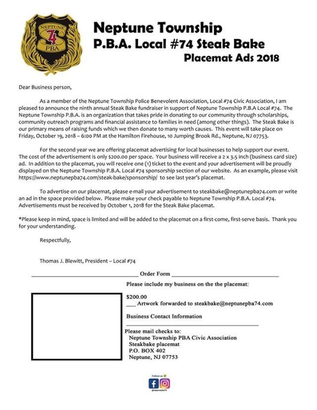 LynnsAbsolute's tweet photo. Attention Local Businesses:
@NeptunePBA74 is looking for Sponsors for their Beef & Beer Event!! Great opportunity to support #PBA74 and the local charities they help in our community. They also would be greatful for any gift baskets for the event! Thank u!
#NTPBA74 #fundraising https://t.co/AeoC5A5yzl