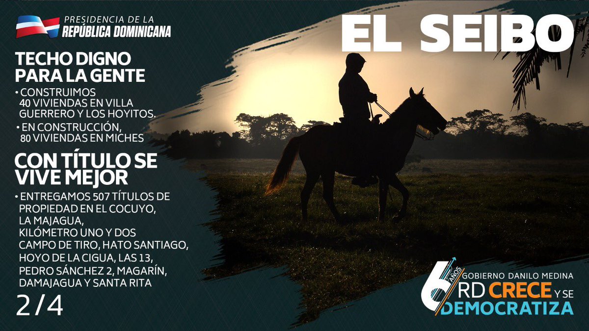 RodrigMarchena's tweet photo. El Seibo en cifras.
•Construimos 16 centros educativos con 239 aulas. 
•Entregamos 507 títulos propiedad en El Cocuyo, La Majagua, Kilómetro 1 y 2, Campo de Tiro, Hato Santiago, Hoyo de la Cigua, Las 13, Pedro Sánchez 2, Magarín, Damajagua y Santa Rita.
#RDCreceYSeDemocratiza https://t.co/QVUWhLuJtx