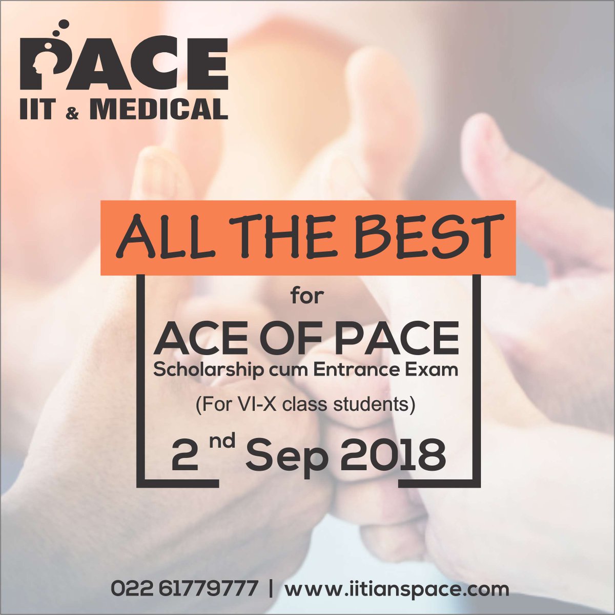 IITians_PACE's tweet photo. All The Best,
Ace Of Pace
2nd Sep. 2018
Scholarship Cum Entrance Exam
For 6th to 10th Students
https://t.co/JeJFkimdgK
#IITiansPace #Aceof Pace #Goodluck #ScholarshipcumEntranceExam https://t.co/0XlLWWRVxd