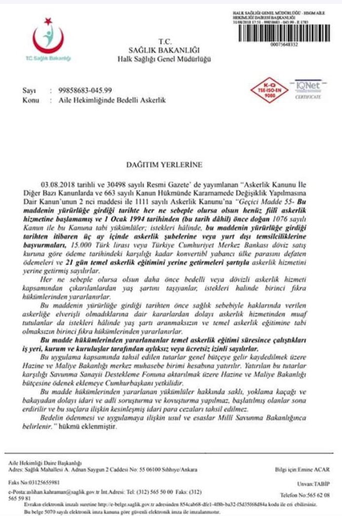 sagliksen's tweet photo. Aile Hekimliği Çalışanlarına Yönelik Bedelli Askerlik Genelgesi Yayınlandı

Ayrıntılar için: https://t.co/hBrJtOuLtt https://t.co/m7zg8SWcs4