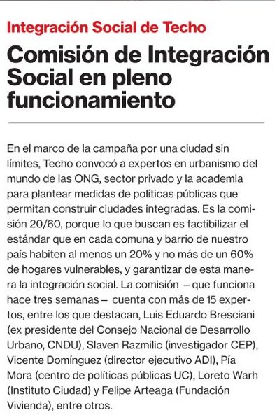 Queremos construir ciudades + integradas. X eso conformamos una comisión de expertos, para levantar propuestas y hacer de la integración social una realidad! Revisa quiénes conforman la comisión y firma x la #LeyBarrios 20/60 en techo.org/chile X una #ciudadsinlimites✊💜