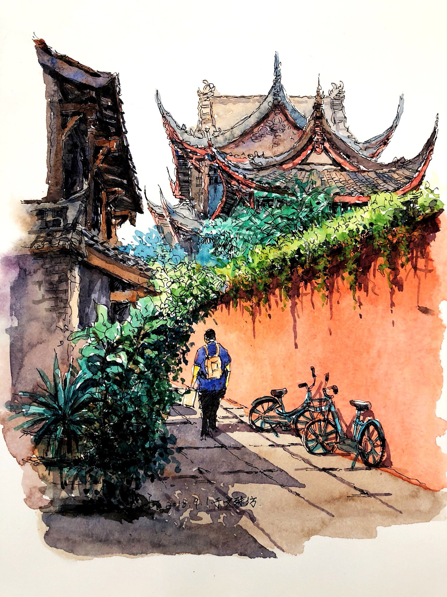 千石twitterissa Sketching With Chengdu Sketchers At Wenshu Courtyard Lane Of Chengdu China It S Too Hot These Days 今天参加城市速写 速写成都走进文殊坊写生活动 天气炎热 室外写生不容易 Sketching Pendrawing Sketchwalker Drawing Drawings