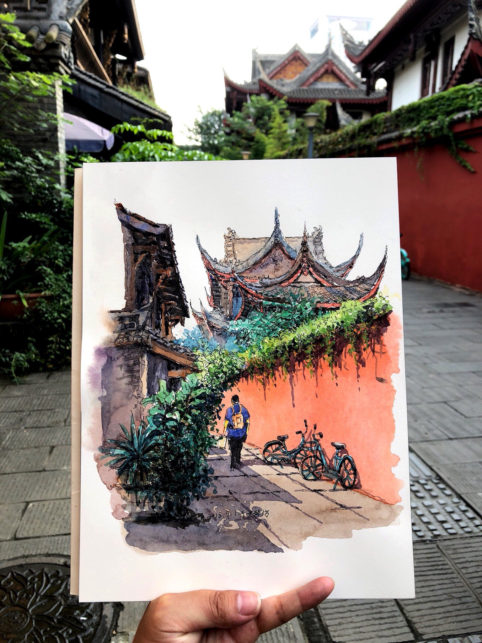千石twitterissa Sketching With Chengdu Sketchers At Wenshu Courtyard Lane Of Chengdu China It S Too Hot These Days 今天参加城市速写 速写成都走进文殊坊写生活动 天气炎热 室外写生不容易 Sketching Pendrawing Sketchwalker Drawing Drawings