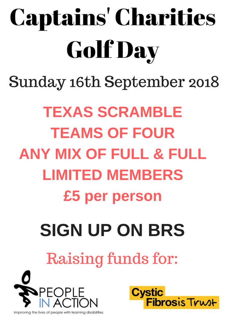 scarcroftrabbit's tweet photo. 2 great #charities being supported by @ScarcroftGC #captains’ this year @PeopleInAction @cystic any 4 person team mix #4men #4ladies #3men1lady #3ladies1man #2ladies2men #4seniors #4rabbits #4tigers #4lions #1senior1tiger1rabbit1lady https://t.co/K5QqswoynP