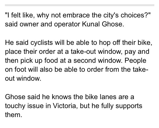 Hot business tip for owners of restaurants on new bike lanes. Check out what <a href="/dobosalacantina/">dobosala cantina & ride thru</a> started earlier this year in Victoria: vancouverisland.ctvnews.ca/mobile/restaur… @GVCC