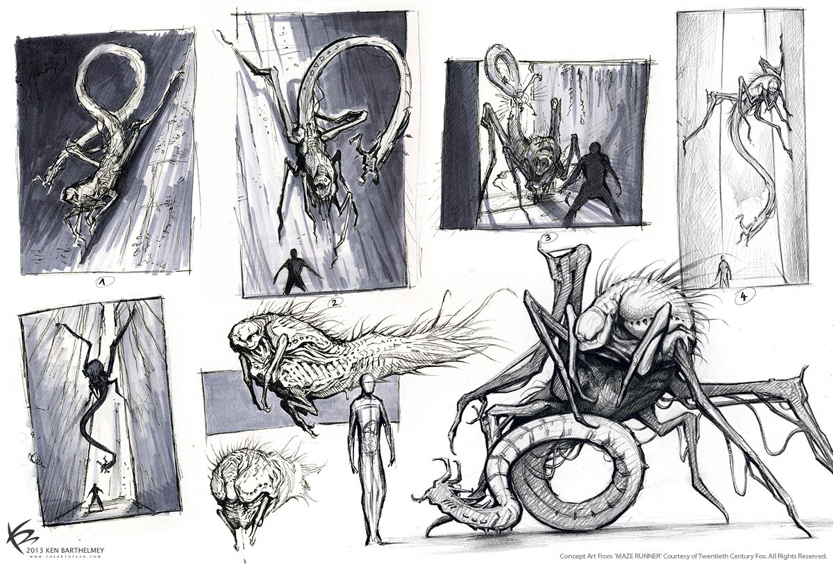 Rough scribbles I did for The Maze Runner film, showcasing some early draft...